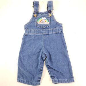 VTG 1958 Freitag Snoopy Baby Overalls Rainbow Patch Blue Denim Toddler One-Piece